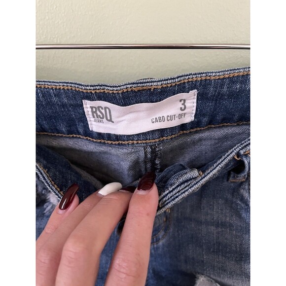RSQ Jeans Juniors Blue Denim Cabo Cut Off Distressed Shorts Size 3 - Picture 3 of 6